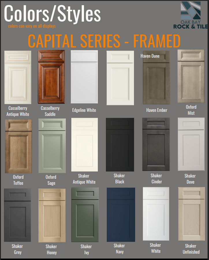 Capital Series framed cabinetry colours and styles — main selection sheet