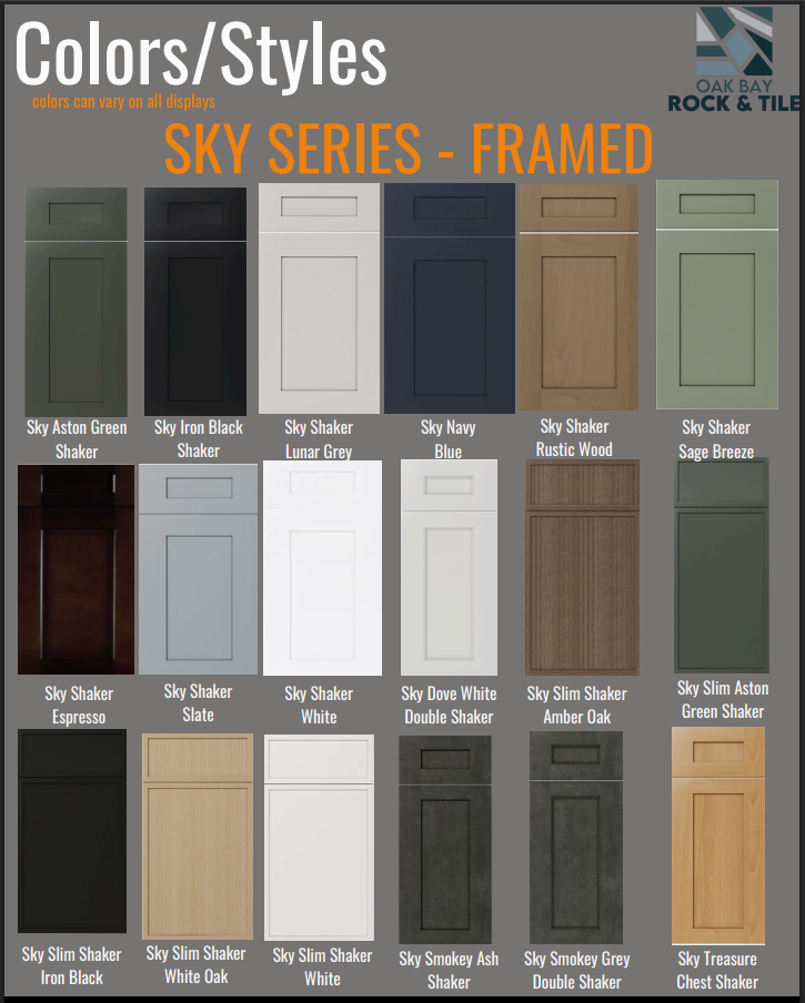 Sky Series framed cabinetry colours and styles