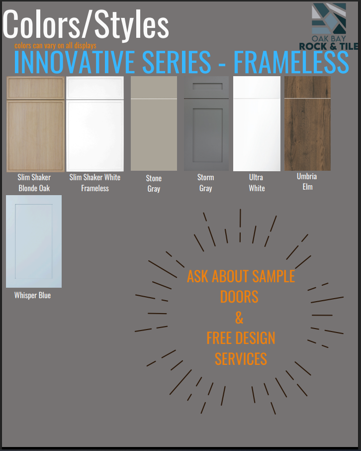 Innovative Series frameless cabinetry colours and styles — additional styles
