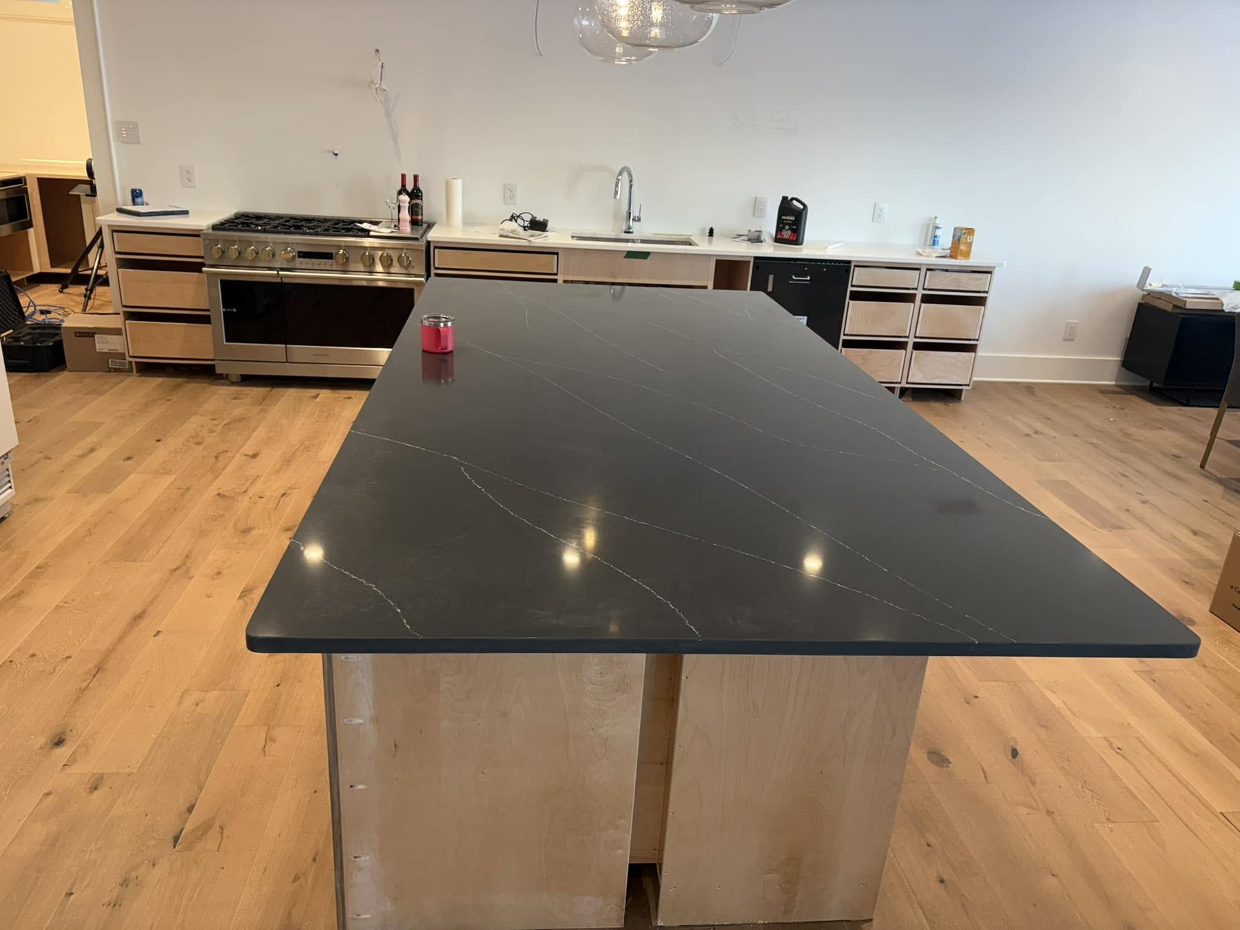 Dark Island Countertop — Installation Stage — Oak Bay Rock & Tile