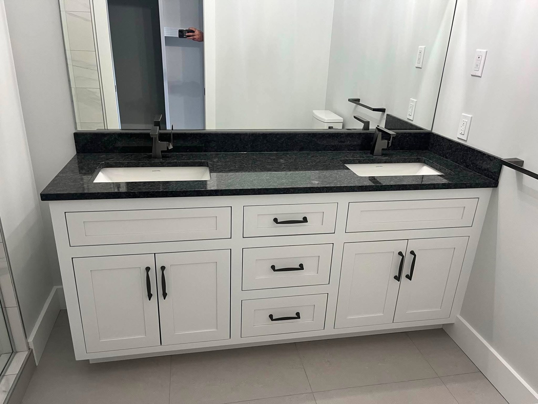 Dark Stone Double Vanity — Oak Bay Rock & Tile